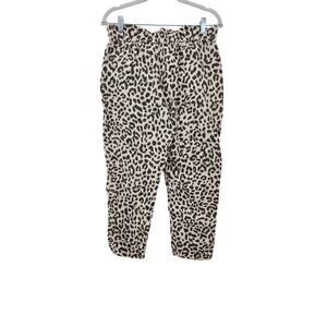 J. Crew Linen Blend Animal Print Leopard Cheeta Cropped Pants Size 6 Linen Blend